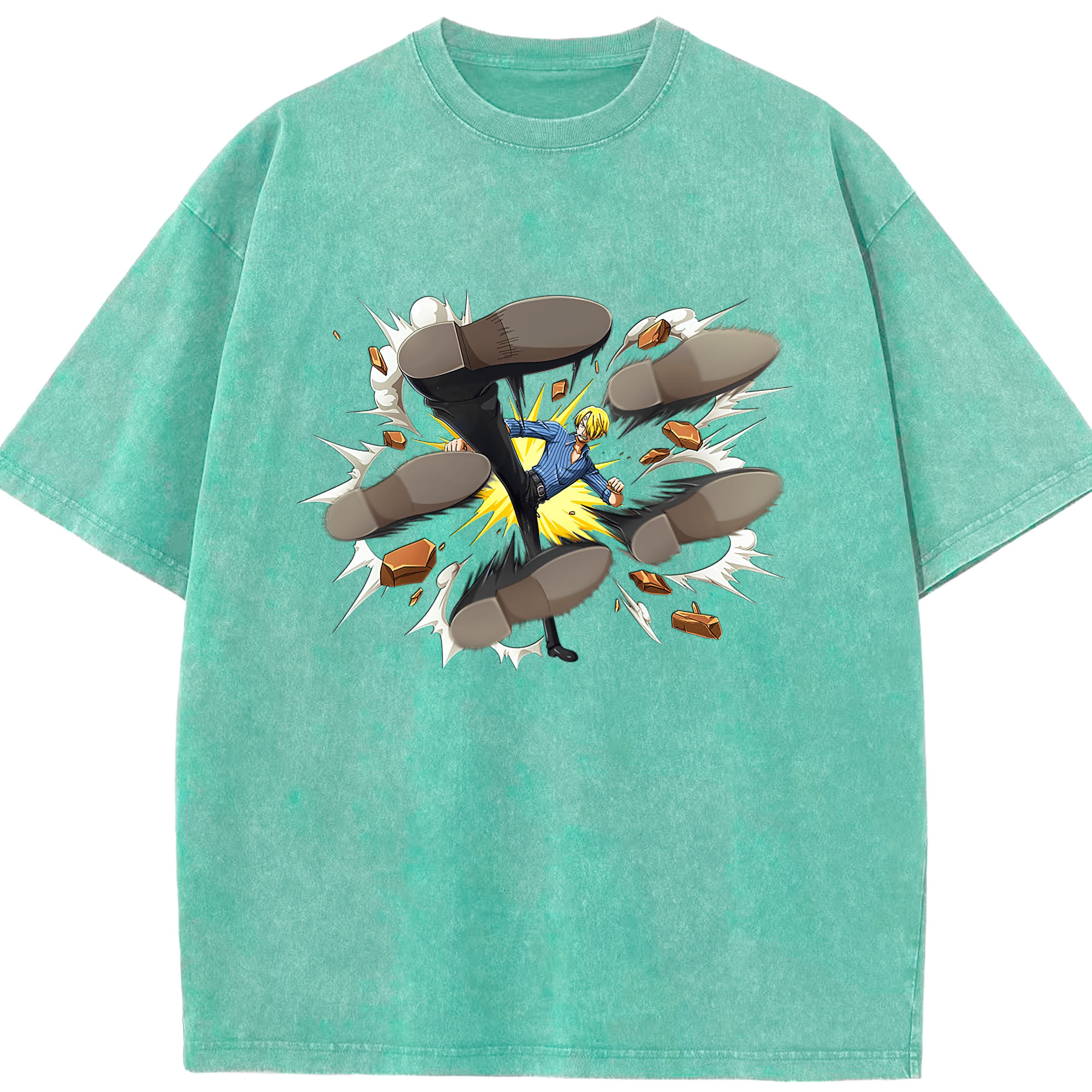 （画像用） ワンピース サンジ ONE PIECE Sanji 綿100% ヴィンテージ風 半袖Tシャツ（フロントプリント）